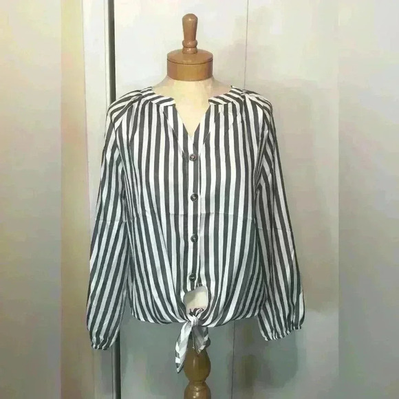 Zeagoo Button Down V Neck Tie Knot Cotton Long Sleeve Casual Blouse Size Medium - Picture 3 of 16